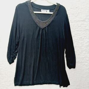 Blouse Chico 3 Traveler Black Goth Beaded Quiet Luxury Evening Romantic Size XL